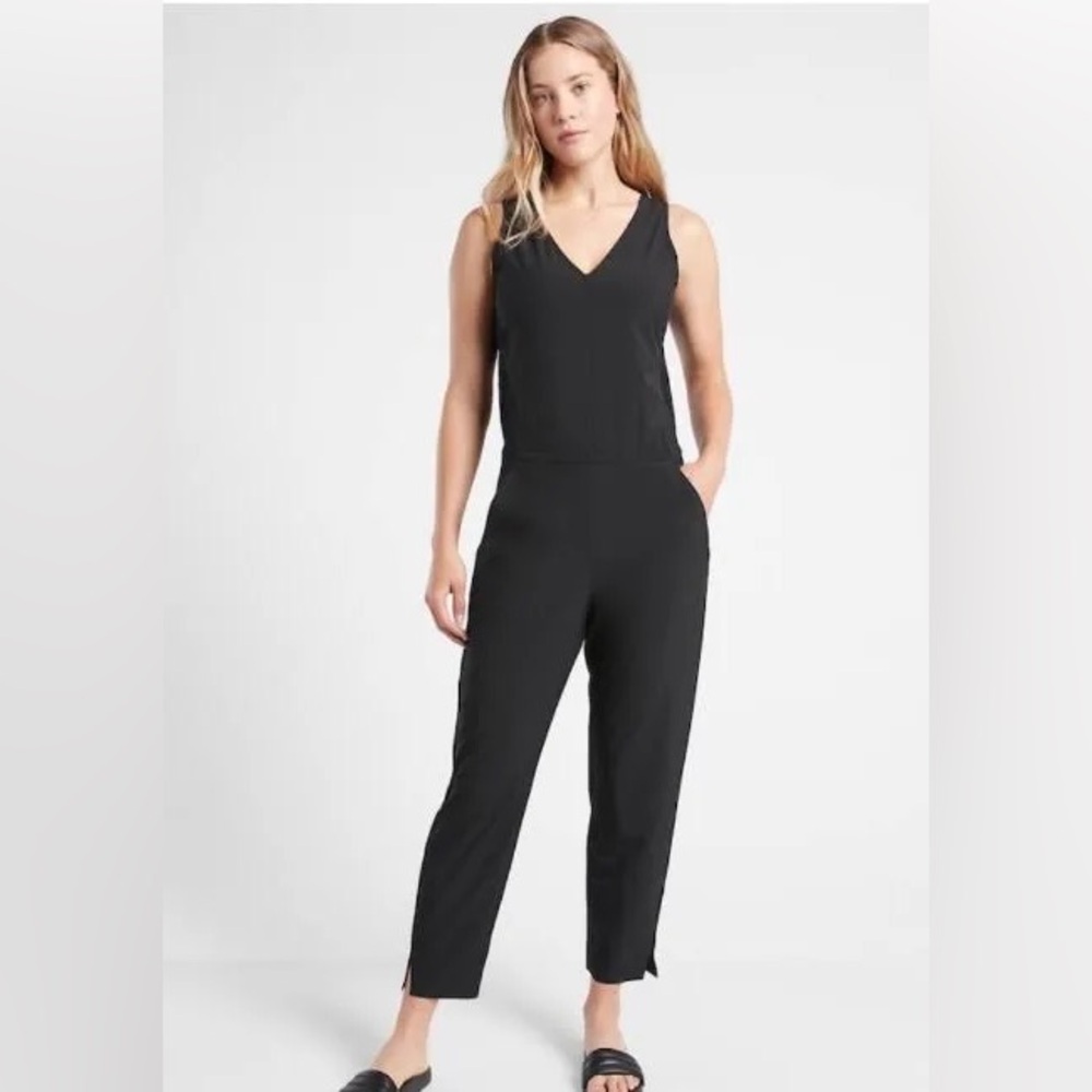 Athleta Brooklyn Jumpsuit 16 black one piece romper womens sleeveless outfit